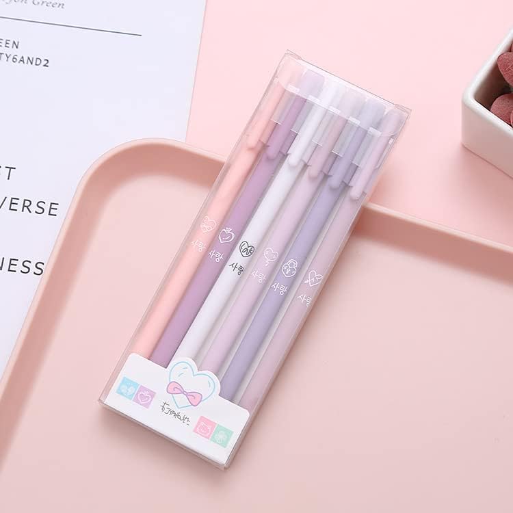 mexine Rollerball Pens 6 Pack Morandi Color,Gel Black Ink Pens Set,Retractable Cute Creative Student Pen,Kids Girl Women School Office Supplies Gift,Novelty Stationery(Purple) - Image 2